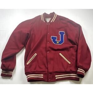 Vintage Letterman Jacket Sport King Red Cream Blue 'J' Patch Size 46